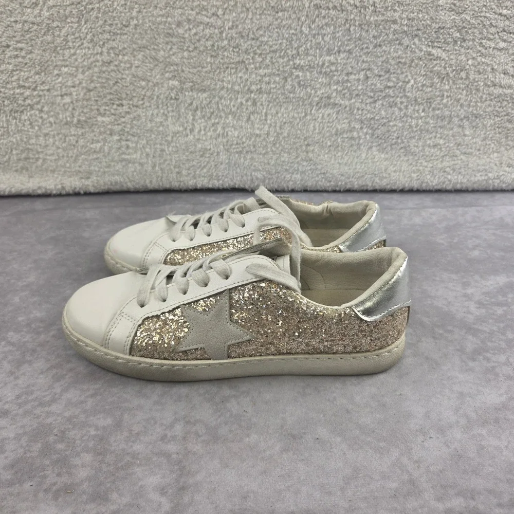 Vintage Havana Bianca Silver Glitter Star Sneakers White Leather Low Top Size 7